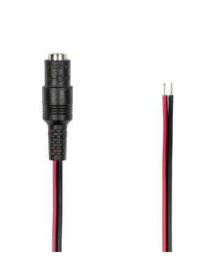 12 Volt Barrel Plug Cable - 1 foot, 2.1mm Female to Pigtail (+/-), 22AWG