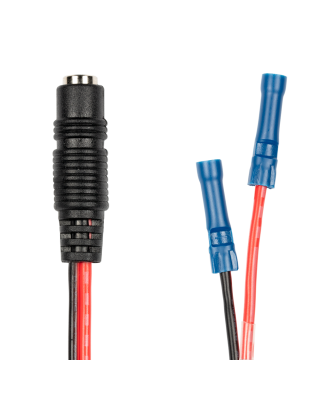 24 Volt Barrel Plug Cable - 1 foot, 2.5mm Female to Pigtail (+/-), 16AWG, pre-installed splice connectors